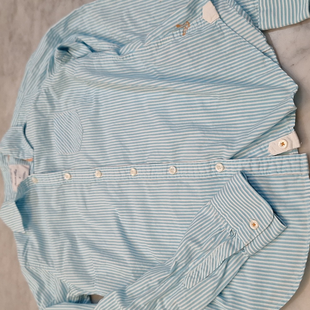 American‎ Eagle Favorite Shirt Fitted Sz 6 Striped Shirt 2 Qty Light Blue Coral - Picture 6 of 8